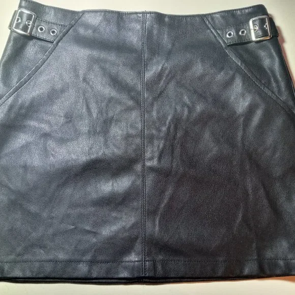 Straps Mini Skirt Pleather Goth Punk - Picture 2 of 5